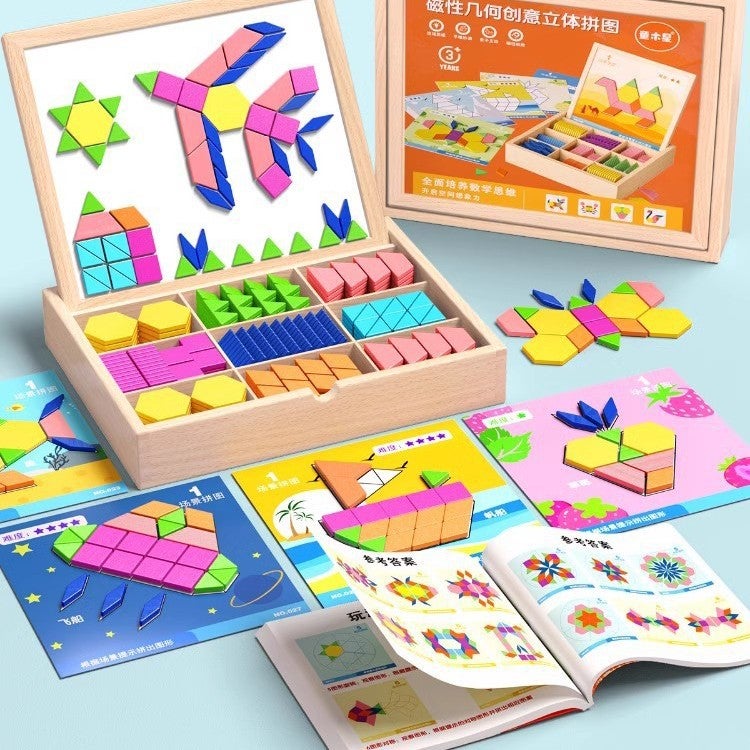 Children'S Jigsaw Puzzle Magnetic Three-Dimensional Puzzle Board 3-6 Years Old Magnetic Educational Geometric Toys Kindergarten Wooden Building Blocks - Image 4